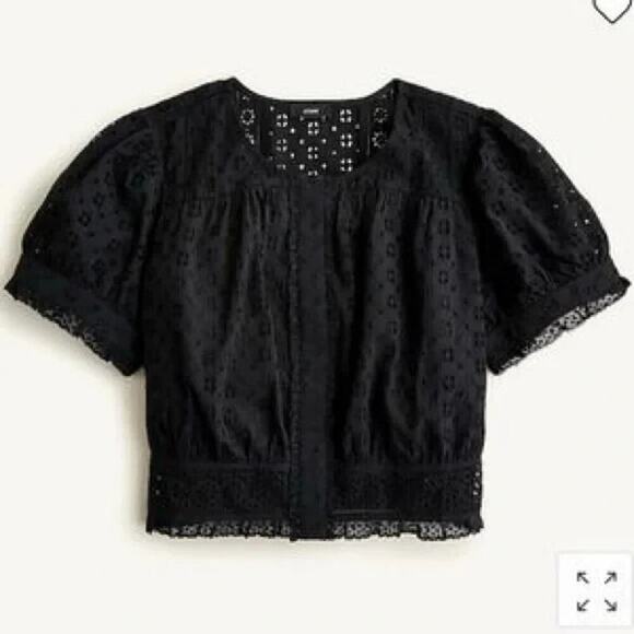 NWT J. Crew Button Front Eyelet Cropped Top Black Sz XS - Picture 1 of 8